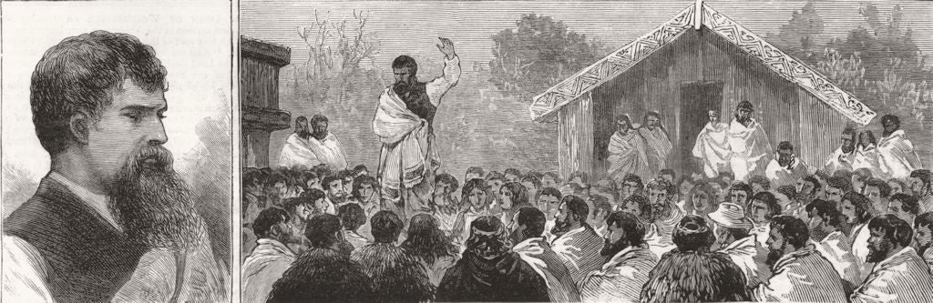 POLITICS. Te Whiti; The Prophet Te Whiti addressing a Meeting of Natives 1881
